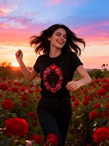 T-shirt con stampa di cuori e fiori per San Valentino, top casual da donna a maniche corte con scollo rotondo, tessuto in jersey di cotone 100% - Product Image 3