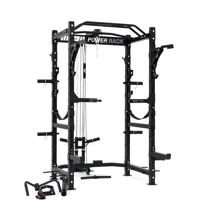 Gym Fitness Equipment Multifunction Adjustable Barbell Squat Power Rack Cage With Lat Pull Down And 360 Landmine