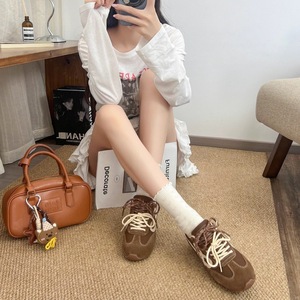 Nouvelles baskets compensées en cuir marron pour femme, style automne, à double lacet, décontractées, type German Trainer, semelle souple - Product Image 2