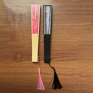 Plastic Printed Folding Fan Retro Style Wedding Bamboo Handfan For Women