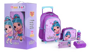 Set di 5 Zaini Trolley Scolastici da 17 Pollici 2026 con Astuccio, Borsa Pranzo, <span class=keywords><strong>Porta</strong></span> Borraccia e Borsa Termica - Confezione da 5 Pezzi - Product Image 3