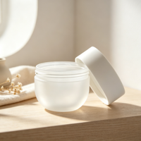 Pot en PET givré de 30 ml avec couvercle blanc mat, pot cosmétique en plastique vide pour crème pour le visage, beurre corporel, emballage de soins de la peau, logo personnalisé