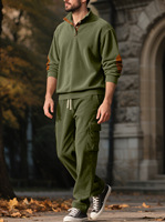 PASUXI 2026 Costume de travail sportif vintage pour homme, décontracté, grande taille, 2 pièces, col rabattu, manches longues, couleur unie, respirant