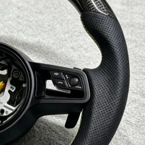 Volante Deportivo de Fibra de Carbono Brillante y Cuero Perforado para Porsche Panamera, Macan, Cayenne, 718, 911, Repuesto para Interior de Auto - Product Image 4