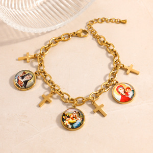 Pulsera de Acero Inoxidable con Cruz Chapada en Oro de 18k y Dije de la Virgen María, Joyería de Moda para Mujer, Regalo - Product Image 4