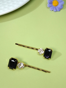 Offres Spéciales lumière luxe Style géométrique carré pendentif pince à cheveux collier deux pièces ensemble pour femmes exquis étincelant ensemble - Product Image 5