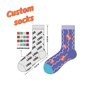 100% pamuk moda yüksek kalite komik çoraplar özel mutlu komik çoraplar çılgın Unisex Logo ayak bileği çorap