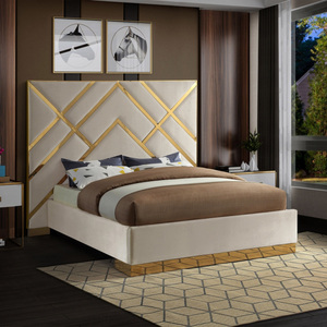 Focus Mobilier de chambre à coucher design industriel en métal <span class=keywords><strong>Lit</strong></span> moderne de luxe en bois rembourré Queen King Size en velours doux - Product Image 1