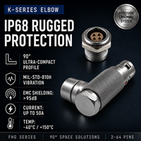 Connecteur coudé IP68 série K, circulaire métallique MIL-STD, push-pull, 90 degrés, 2-64 broches FHG pour capteurs de drones robotiques