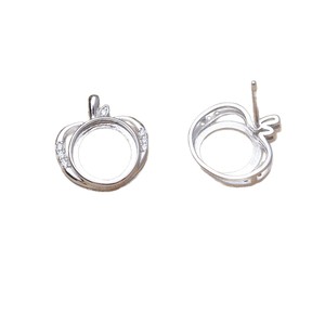 WENCHI S925 Plata Soporte para Pendientes de Manzana 9.5-9.7mm, Fornituras de Joyería de Circonita Cúbica, Colgante Vacío para Joyería de Perlas DIY 40065 - Product Image 4