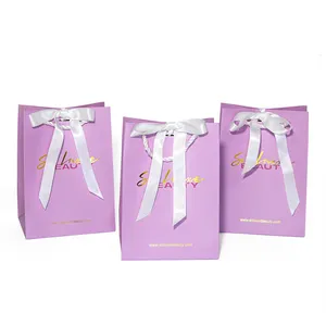 Saco De Presentes De Luxo Impresso Personalizado Com Seu Próprio LOGOTIPO Ribbon Handle Paper Packaging Bags