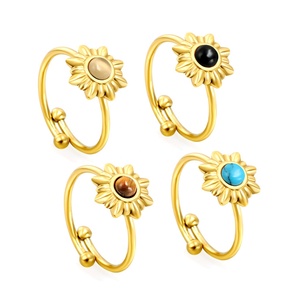Fashion Vintage Colorful Opal Natural Stone <b>Ring</b> Sunflower 18K Gold Plated Stainless Steel Finger <b>Adjustable</b> <b>Rings</b> for Women - Product Image 4
