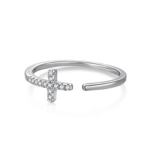 Dylam S925 Cross <b>Adjustable</b> <b>Ring</b> Classic <b>Sterling</b> <b>Silver</b> Dainty <b>Rings</b> Pave Sideways Quality Personalized Cross <b>Ring</b> - Product Image 1