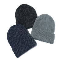 Topi Musim Dingin Unisex Abu-abu Rajutan Akrilik Hangat Custom, Topi Beanie Hi Vis dengan Pita Reflektif, Logo Custom, Topi Beanie Reflektif
