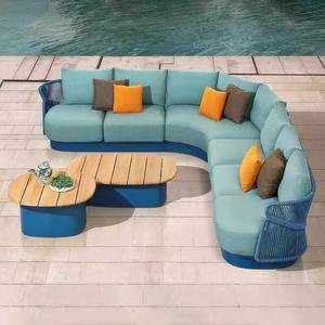 Ensemble de canapés en rotin d'extérieur, table basse en teck, structure en aluminium, résistant aux intempéries, mobilier de jardin, design moderne en forme de L - Product Image 5