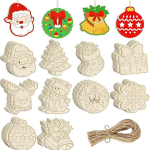 Unfinished Natural Wooden Christmas Ornaments Holiday Folk Art Modern Decor DIY Hand-Painting Graffiti Wall Hanging Easter Craft