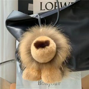 Adorable porte-clés en fourrure de lapin Rex avec pompon lion, mignonne peluche petit lion <span class=keywords><strong>Simba</strong></span>, porte-clés de voiture, pendentif de sac moelleux décoratif - Product Image 3