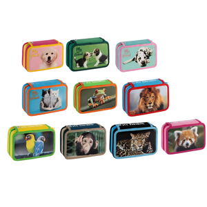 FAVORIT - Trousse à crayons animaux assortie à 3 fermetures éclair 20x13 cm H.7.5 - Product Image 1