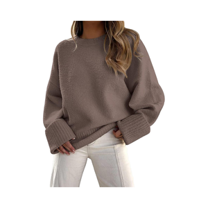 Pull en tricot d'hiver surdimensionné pour femmes pull chaud et épais avec logo avant de style coréen vêtements longs - Product Image 1