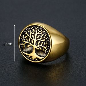 Bague Arbre de Vie pour homme en acier titane plaqué or et argent, design rond à motif végétal, cadeau pour homme - Product Image 2