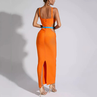 Nouvelle Robe de Soirée Sexy à Fente Haute et Découpes, Motif Patchwork Color Block, pour Femme – Élégante Robe Orange de Soirée à Bandages