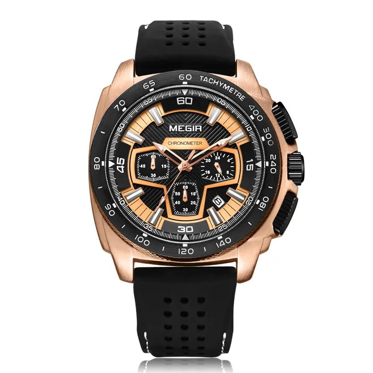 Reloj Hombre MEGIR 2056 Jam Tangan Kasual Pria Tali Jam Tangan Silikon Tahan Air Kronograf Jam Tangan Olahraga untuk Pria
