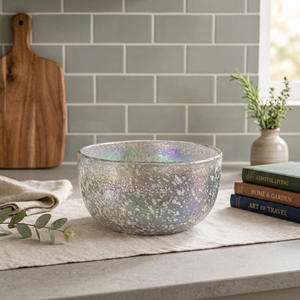Modern Crackle Glaze Glass Salad <b>Bowl</b> Dishwasher Safe Home Decor Serving Piece for Party Centerpieces - Product Image 3