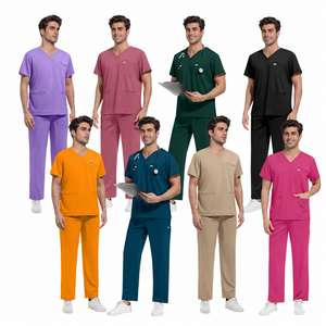 Ensemble de Blouses Médicales en Gros pour Hommes : Haut à Col en V Manches Courtes Multi-Poches et <span class=keywords><strong>Pantalon</strong></span> <span class=keywords><strong>Cargo</strong></span> Couleur Unie – Tenue d'Infirmier/Hôpital Professionnelle - Product Image 3