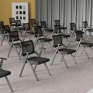 Silla de Conferencia de Malla con Reposabrazos Ajustables, Silla para Capacitación y Reuniones con Asiento Acolchado y Patas Metálicas, Asiento de Oficina - Product Image 6