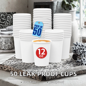 JOSUN 50 gobelets à café jetables en papier, sans BPA, anti-fuite, 12 oz, blancs, pour boissons chaudes et fêtes - Product Image 2