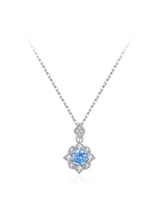 Round <b>Blue</b> Cubic Zirconia Halo Jewelry Set Vintage Flower <b>Necklace</b> Fish Hook Dangle Earrings Women Bridal 2Pcs Set - Product Image 2