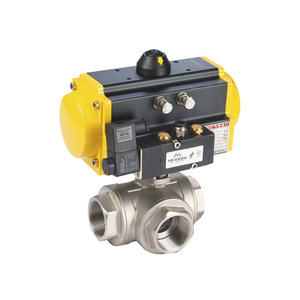 Vanne à boisseau sphérique filetée pneumatique à trois voies en acier inoxydable 304 Vanne de dérivation directionnelle de type L/T à filetage interne - Product Image 3