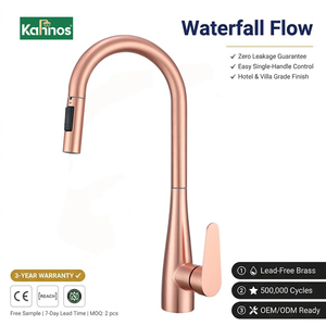 Robinet de cuisine moderne en or rose, monocommande, col de cygne haute, en acier inoxydable, mitigeur d'évier en céramique, pulvérisation pivotante à 360° - Product Image 1