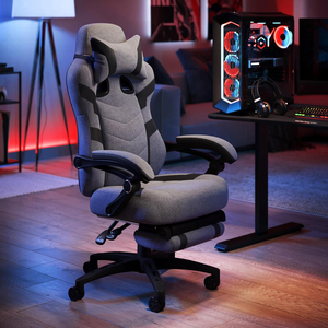 Chaise de jeu vidéo de style course AJUNION, base robuste, tissu ergonomique, avec appui-tête, repose-pieds et soutien lombaire - Product Image 1
