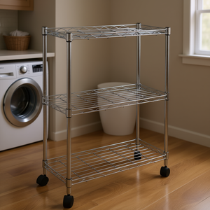 รถเข็นอเนกประสงค์ 3 ชั้น รุ่น D0100HEJNL7 ทำจากโลหะชุบโครเมียม พร้อมล้อเลื่อน สำหรับจัดเก็บในครัว ดีไซน์ทันสมัย - Product Image 2