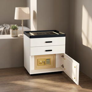 <b>white</b> Minimalist Nightstand With LED Lighting And Combination lock 2 Drawer <b>Bedside</b> <b>Cabinet</b> For Bedroom Furniture - Product Image 1