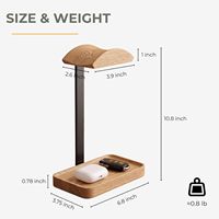 Support universel pour casque en bois BH, support pour casque en bambou avec plateau de rangement supplémentaire pour bureau
