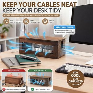 Caja de Almacenamiento de Madera con Ventilación, Rectangular, con Tapa Magnética, Organizador de Escritorio, Disipación de Calor, Gestión de Cables y Enchufes - Product Image 1