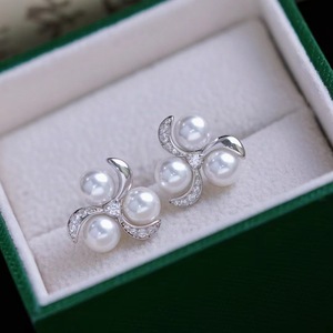 WENCHI S925 <b>Silver</b> Fine <b>Stud</b> <b>Earrings</b> DIY Pearl Accessories with 6-7mm Beads Multi-Pearl Hollow Support Model 11103 China - Product Image 2