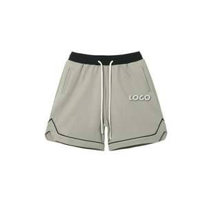 Pantalones cortos deportivos holgados de Color sólido informales para exteriores para hombre, pantalones cortos de algodón con logotipo personalizado de 380g y cintura elástica con cordón para hombre - Product Image 1