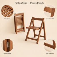 Chaise pliante en bois peu encombrante avec assise et dossier à lattes pour salon, chambre et usage domestique