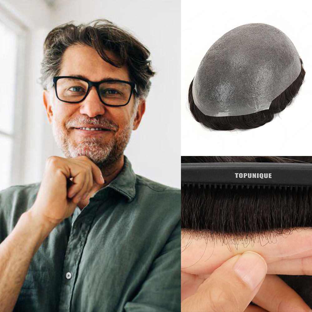 TOPUNIQUE TUS02 первоклассный, натуральные индийские волосы Remy, прочная 0,04 невидимая одноузловатая Тонкая система для замены волос