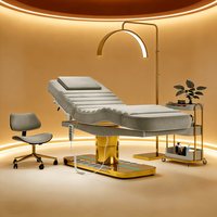 Lit de massage chauffant moderne pour salon, extra large, base en acier inoxydable doré, lit de beauté électrique pour spa, table de massage, lit pour extensions de cils