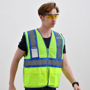 เสื้อกั๊กนิรภัยตาข่ายสองโทนสะท้อนแสงสีฟ้าสีเหลืองพร้อมกระเป๋าชุดทำงานเทปสะท้อนแสง - Product Image 2