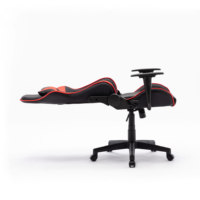 Chaise de jeu ergonomique en cuir noir et rouge avec accoudoirs 2D, cadre métallique inclinable à 180 degrés en mousse moulée