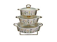Casserole et faitout modernes européens avec motif floral, grande taille, avec couvercle en verre, en céramique personnalisée, résistants aux hautes températures