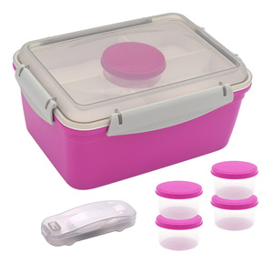 Boîte à salade hermétique en plastique pour pique-nique avec compartiments à sauce et cuillère, rectangulaire, couleur unie - Product Image 2