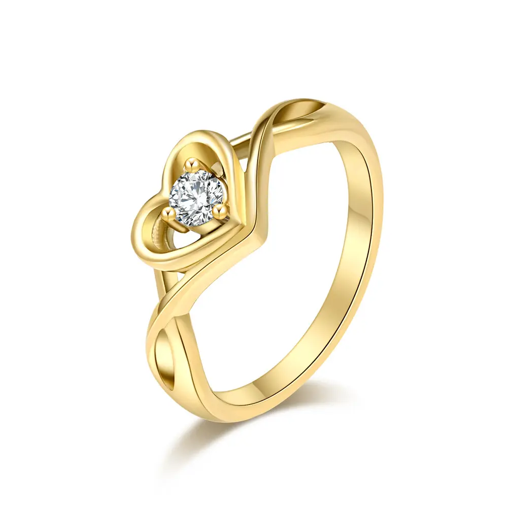 18k gold plated stainless steel luxury couple rings delicate heart diamond rings women