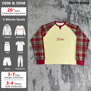 MT1819 Maglietta a Maniche Lunghe 100% Cotone, Camicia di Alta Qualità con Ricami, Vestibilità Ampia, Camicia Termica a Maniche Lunghe in Flanella a Quadri - Product Image 1