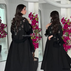 इड रामदान फैक्टरी डिजाइन 2 टुकड़े काले अबाया सेट थोक इस्लैमिक कपड़ों की लक्जरी स्लिप ड्रेस के साथ खुले बाया - Product Image 4